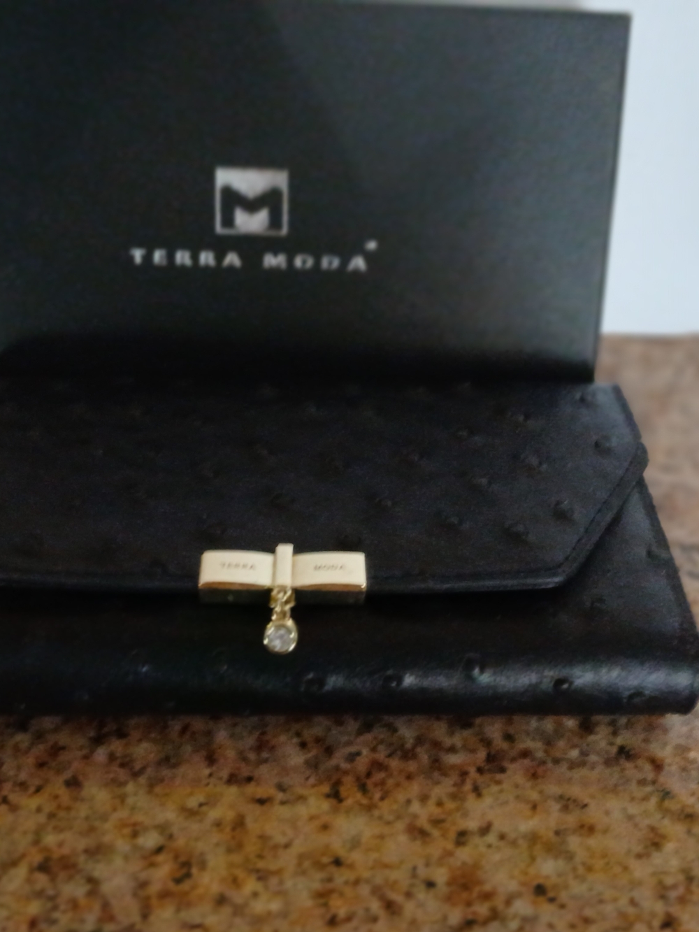 Terra Moda Black Textured Wallet with Gold Accent